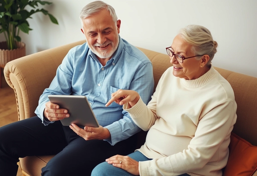 Senior couple discussing privacy policy on a tablet
